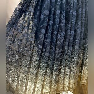 Navy blue and Gold ombre pleated lace skirt